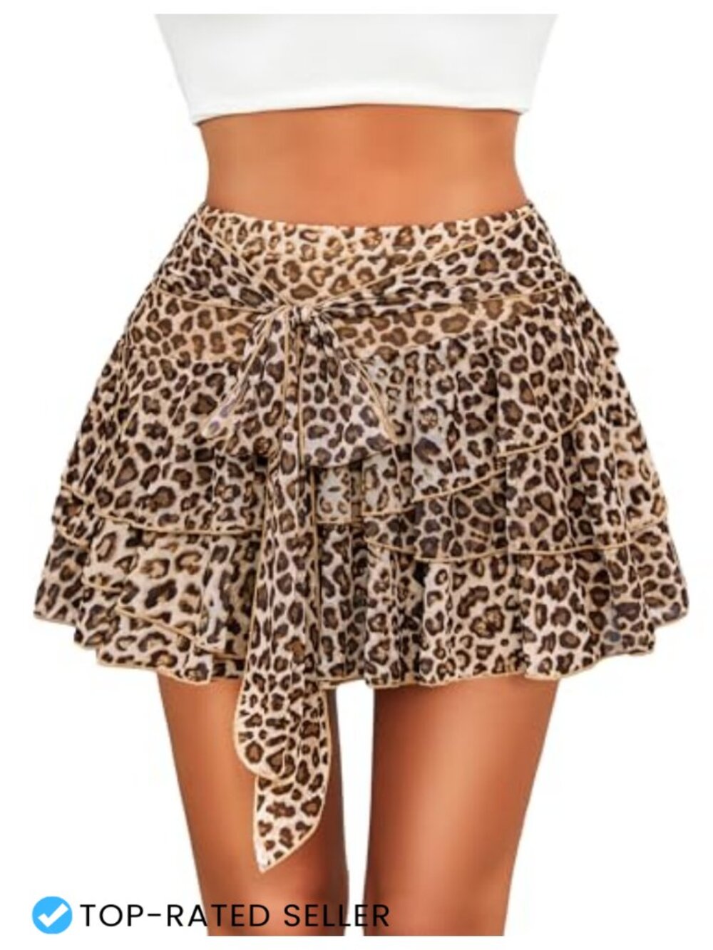 Women Mesh Flowy Y2K Mini Skirt Ruffle Trim High Waist A-Line